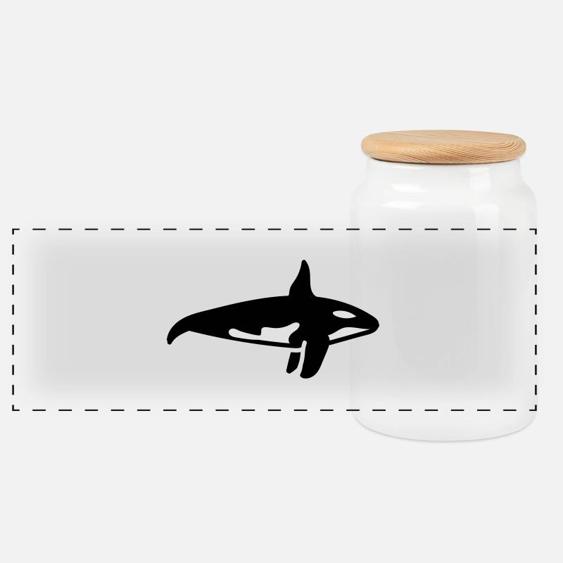 Whale - Panoramic Cookie Jar with Wooden Lid - white