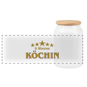 Goldene Serie - Köchin - 5 Sterne - Panorama Keksdose mit Holzdeckel - Weiß - Vorne