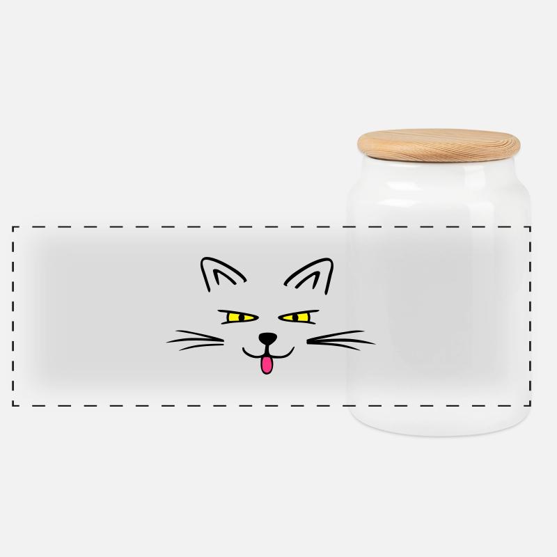 Funny cat - Panoramic Cookie Jar with Wooden Lid - white