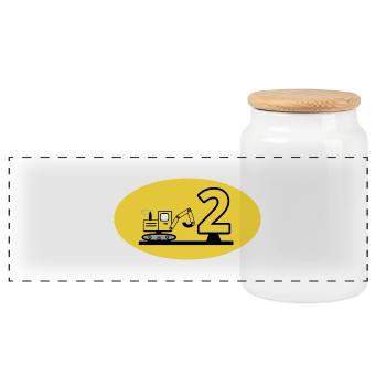 Excavator - Panoramic Cookie Jar with Wooden Lid - white - Front