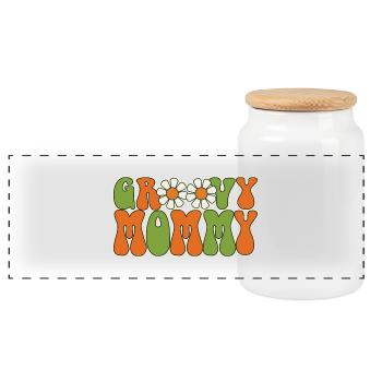 Retro Groovy Mommy Passende Familie Baby Shower - Panorama Keksdose mit Holzdeckel - Weiß - Vorne