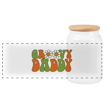 Retro Groovy Daddy Passende Familie Baby Shower - Panorama Keksdose mit Holzdeckel - Weiß - Vorne