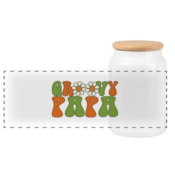 Retro Groovy Papa Matching Family Baby Shower - Panoramic Cookie Jar with Wooden Lid - white - Front