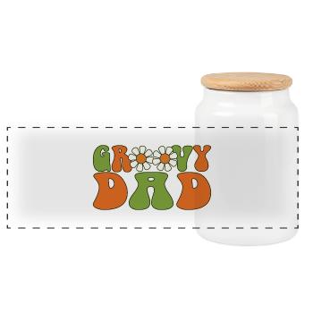 Retro Groovy Dad Matching Family Baby Shower - Panoramic Cookie Jar with Wooden Lid - white - Front