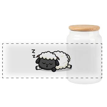 Sleeping lamb - Panoramic Cookie Jar with Wooden Lid - white - Front