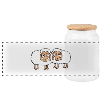 2 sheep tired bored look sheep team cute - Panoramic Cookie Jar with Wooden Lid - white - Front