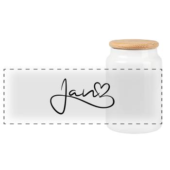 Jan Surname First Name Heart Decor - Panoramic Cookie Jar with Wooden Lid - white - Front