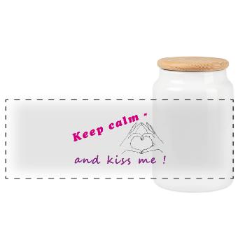 Hände formen ein Herz. Keep calm and kiss me - Panorama Keksdose mit Holzdeckel - Weiß - Vorne