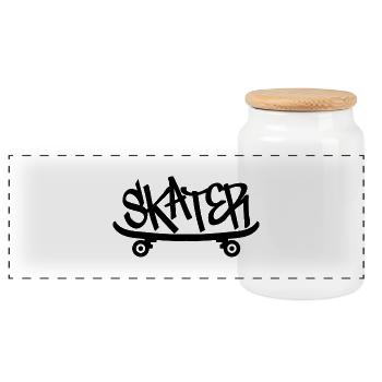 Skater Skate Skateboard Skatergirl Skaterboy Board - Panoramic Cookie Jar with Wooden Lid - white - Front