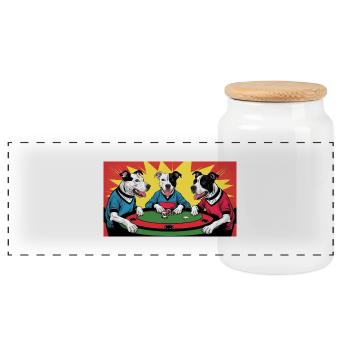 Funny Dogs "Poker" - Panorama Keksdose mit Holzdeckel - Weiß - Vorne