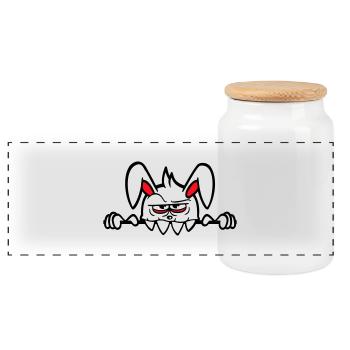Hase Monster Böse Gefährlich Halloween Zähne Mauer - Panorama Keksdose mit Holzdeckel - Weiß - Vorne