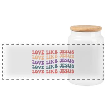 Love Like Jesus - Panoramic Cookie Jar with Wooden Lid - white - Front