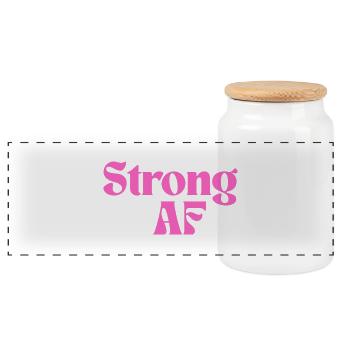 Strong AF - pink design - Panoramic Cookie Jar with Wooden Lid - white - Front