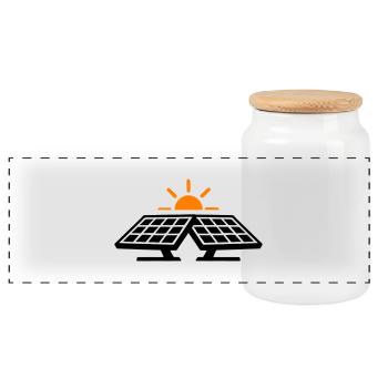 Solar Strom Symbol - Panorama Keksdose mit Holzdeckel - Weiß - Vorne