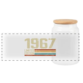 Jahrgang 1967 Retro Geburtstag - Jahrgang 1967 - Panorama Keksdose mit Holzdeckel - Weiß - Vorne