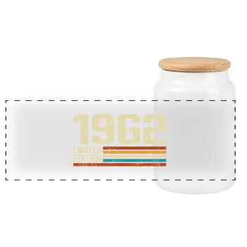 Vintage 1962 Retro Birthday - Born in 1962 - Panoramic Cookie Jar with Wooden Lid - white - Front