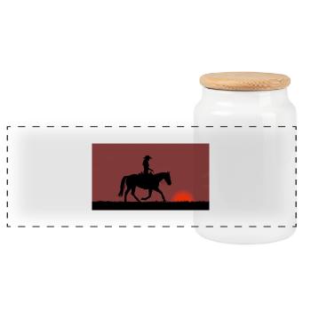 Western Reiter Sonnenuntergang - Panorama Keksdose mit Holzdeckel - Weiß - Vorne