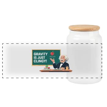 Conception physique amusante - La gravité est tout simplement collante - Boîte à biscuits avec couvercle en bois - blanc - Devant