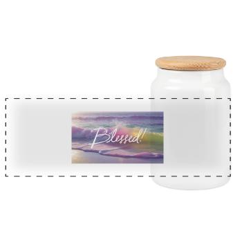 Pastelltraum: Sonne Sand und Meer - Panorama Keksdose mit Holzdeckel - Weiß - Vorne