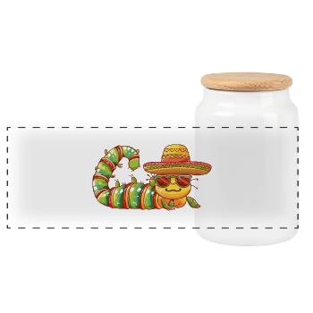 Wurm Lustig Sombrero - Panorama Keksdose mit Holzdeckel - Weiß - Vorne