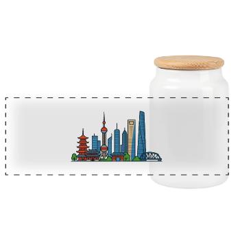 Shanghai - Boîte à biscuits avec couvercle en bois - blanc - Devant
