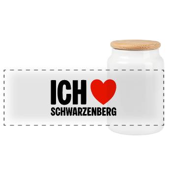 Schwarzenberg Ich liebe meine Stadt - Panorama Keksdose mit Holzdeckel - Weiß - Vorne