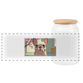 Bouledogue mignon dans un style animé - Boîte à biscuits avec couvercle en bois - blanc - Devant