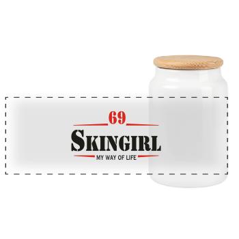 Working Class Skingirl Oi! Antiracist Bootgirl My - Panoramic Cookie Jar with Wooden Lid - white - Front