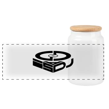 god is a dj - Panoramic Cookie Jar with Wooden Lid - white - Front