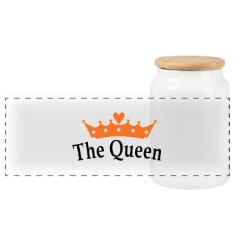 The Queen - Panoramic Cookie Jar with Wooden Lid - white - Front