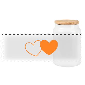 Valentine's Day Heart Orange - Panoramic Cookie Jar with Wooden Lid - white - Front