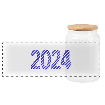 2024. FROHES NEUES JAHR. SILVESTER. NEUJAHR - Panorama Keksdose mit Holzdeckel - Weiß - Vorne