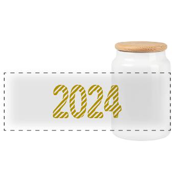 2024. FROHES NEUES JAHR. SILVESTER. NEUJAHR - Panorama Keksdose mit Holzdeckel - Weiß - Vorne
