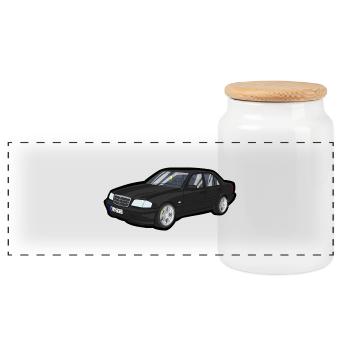 Black Luxury Car Cartoon - Panoramic Cookie Jar with Wooden Lid - white - Front