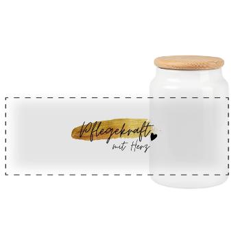 Pflegekraft mit Herz Goldschrift Geschenk Jubiläum - Panorama Keksdose mit Holzdeckel - Weiß - Vorne