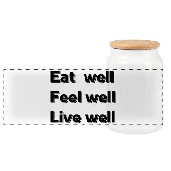 Eat well feel well live well - Panoramic Cookie Jar with Wooden Lid - white - Front