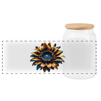 Sonnenblume mit Eisen - Panorama Keksdose mit Holzdeckel - Weiß - Vorne