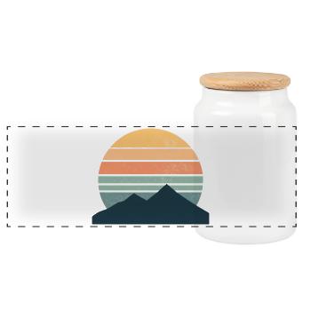 Minimalist mountain sunset - Panoramic Cookie Jar with Wooden Lid - white - Front