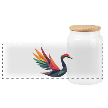 Geometric Swan with Rainbow Wings - Panoramic Cookie Jar with Wooden Lid - white - Front