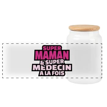 super maman et super médecin à la fois - Boîte à biscuits avec couvercle en bois - blanc - Devant