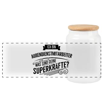 Aussendienstmitarbeiter - Panorama Keksdose mit Holzdeckel - Weiß - Vorne