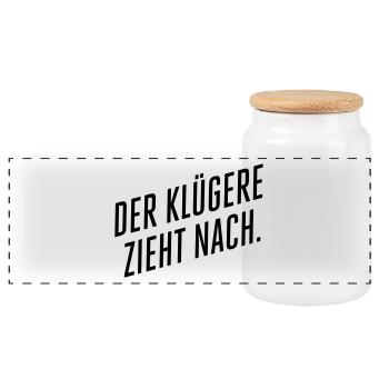 Der Klügere zieht nach - Panorama Keksdose mit Holzdeckel - Weiß - Vorne