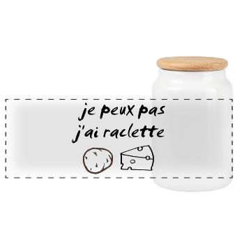 je peux pas j'ai raclette - Boîte à biscuits avec couvercle en bois - blanc - Devant