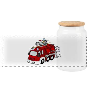feuerwehr feuerwehrmann firefighter firetruck fire - Panorama Keksdose mit Holzdeckel - Weiß - Vorne