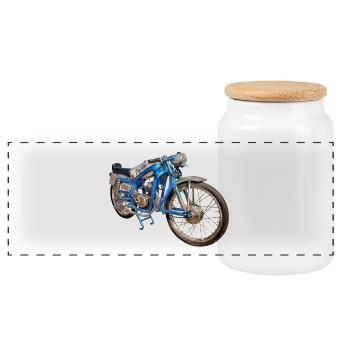 motorcycle - Panoramic Cookie Jar with Wooden Lid - white - Front