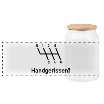 Handgerissen - Manuelle Schaltung - Auto - Tuning - Panorama Keksdose mit Holzdeckel - Weiß - Vorne