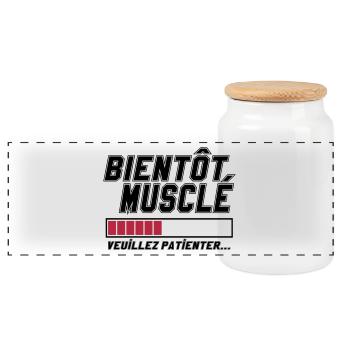 Bientôt musclé veuillez patienter,message,muscu - Boîte à biscuits avec couvercle en bois - blanc - Devant