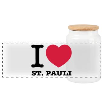 I love St. Pauli - Panorama Keksdose mit Holzdeckel - Weiß - Vorne