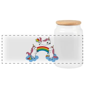 Peeing Puking farting unicorn - Panoramic Cookie Jar with Wooden Lid - white - Front