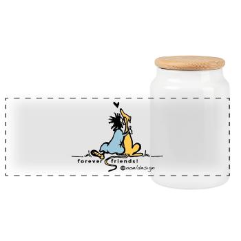 forever friends - Panoramic Cookie Jar with Wooden Lid - white - Front
